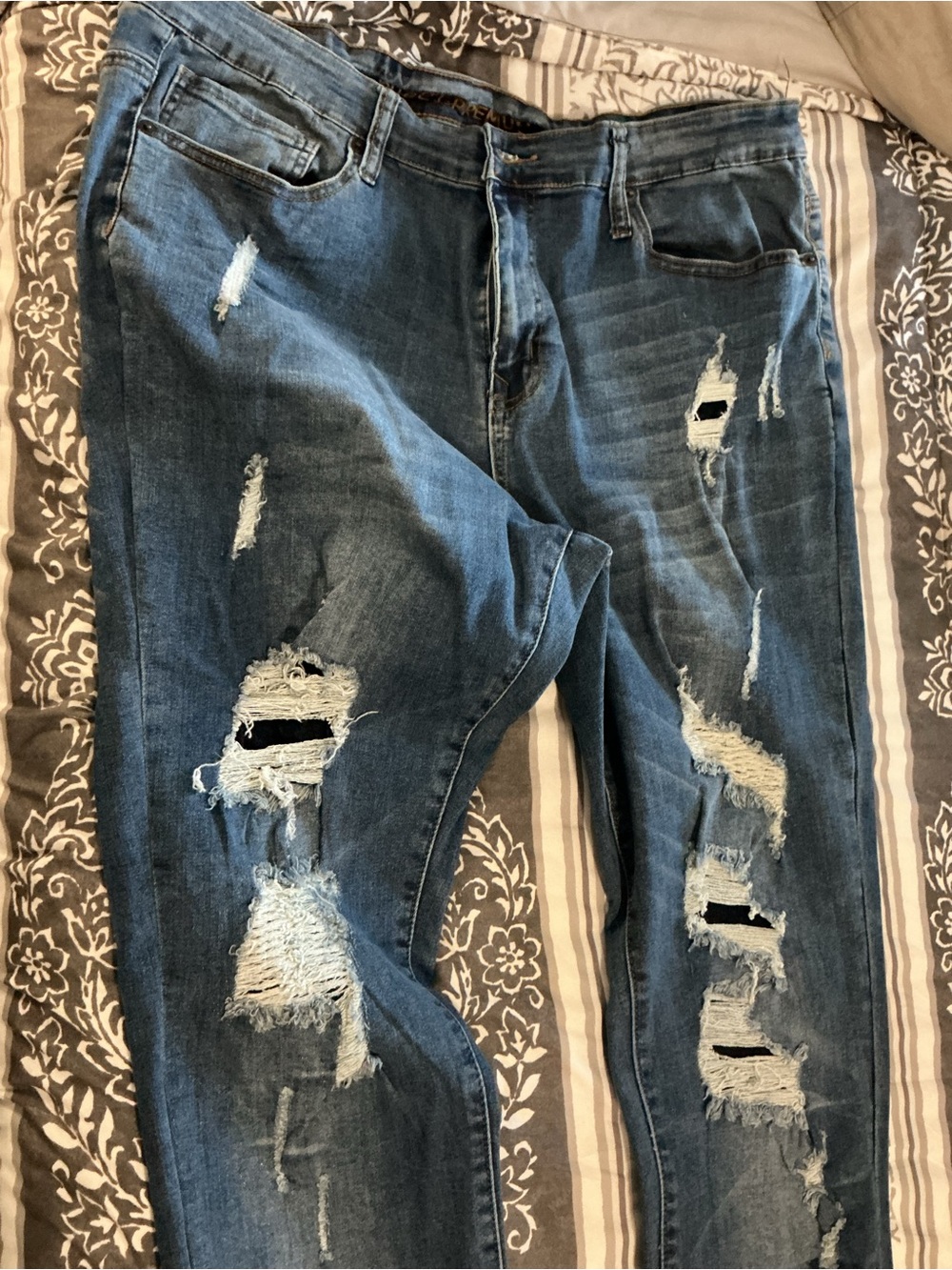Rue21 Men's Distressed Dark Blue Skinny Jeans